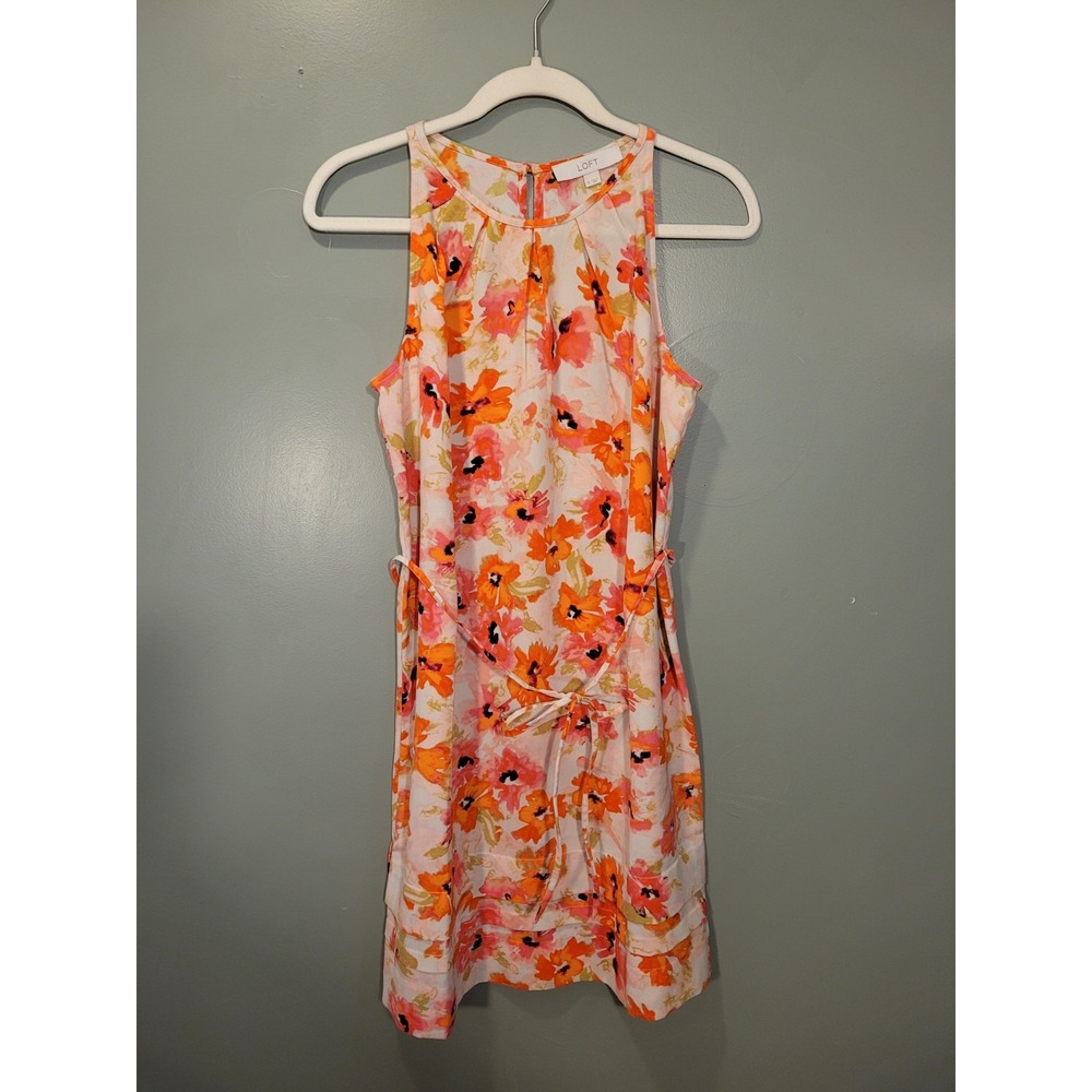 Loft Floral Watercolor Print Tie‎ Waist Sleeveless Dress, Women's Size 6, Multi